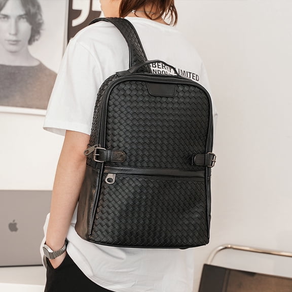 Fashion PU Woven Business Casual Backpack,Black