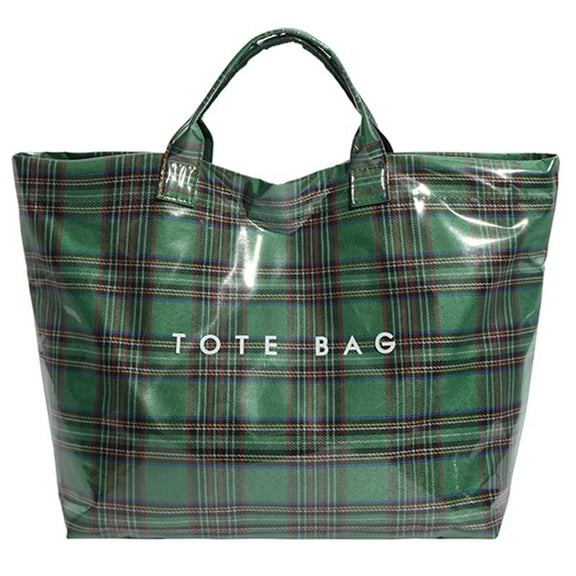 Fashion PVC Tote Bag for Women Large Plastic Tote Bag for Work Letter Print Hobo bag Kraft Paper Work Handbags Purses Checkered-Green