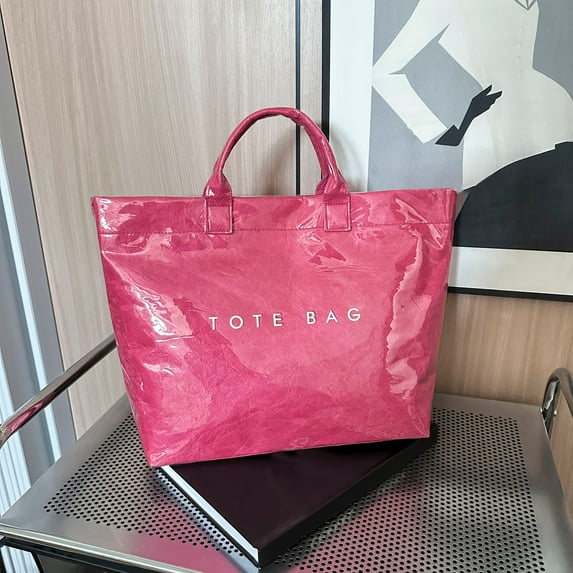 Fashion PVC Tote Bag for Women Large Plastic Tote Bag for Work Letter Print Hobo bag Kraft Paper Work Handbags Purses Solid-Pink
