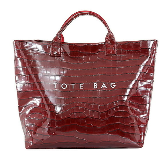 Fashion PVC Tote Bag for Women Large Plastic Tote Bag for Work Letter Print Hobo bag Kraft Paper Work Handbags Purses Textures-Red