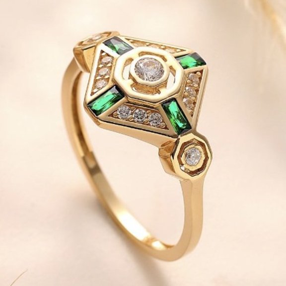 New Fashion Palace Style Square Emerald Creative Women's Ring