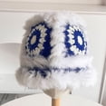 thumbnail image 1 of Fashion Panama Hat Handmade Foldable Tiger Cap Hollow Crochet Rabbit Fur Bucket Hat Imitation Rabbit Fur Plush Knitted Hat Winter Fisherman Hat BLUE, 1 of 8