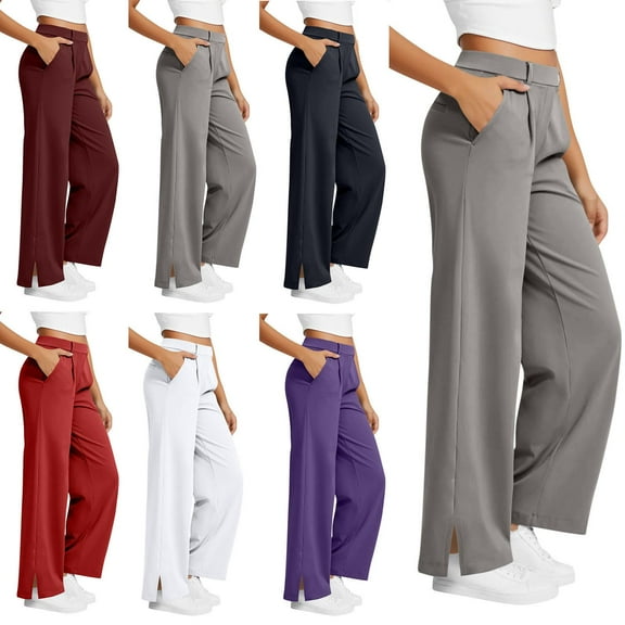 Fashion Pants for Women Sportswear Casual Solid Color Elastic Waist Side Pocket Wide-Leg Yoga Side Slit (Buttocks False Pocket) Sweatpants Dark Gray S-2XL
