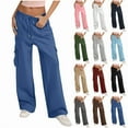 thumbnail image 1 of Fashion Pants for Women Casual Drawstring Solid Color Sports Multi-Pocket Cargo(Four Pockets) Sweatpants Dark Blue S-2XL, 1 of 5
