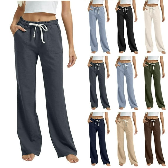 Fashion Pants for Women White Drawstring Solid Color Elastic Waist Pocket Pants Sweatpants Dark Gray S-2XL