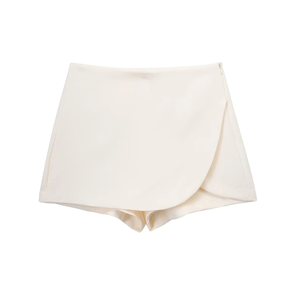 Women's Asymmetrical Shorts Skirt - High Waist Skort With Back Pockets & Side Zipper