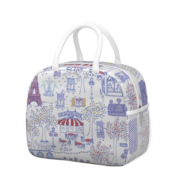 Fashion Paris Insulated Lunch Tote - Vintage Style Thermal Lunch Bag for Women, Girly Pink Waterproof Leakproof for Office Travel Explore Journey