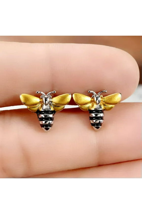 Fashion Party Bee Jewelry Two Tone 925 Silver Stud Earrings Women Gifts A Pair