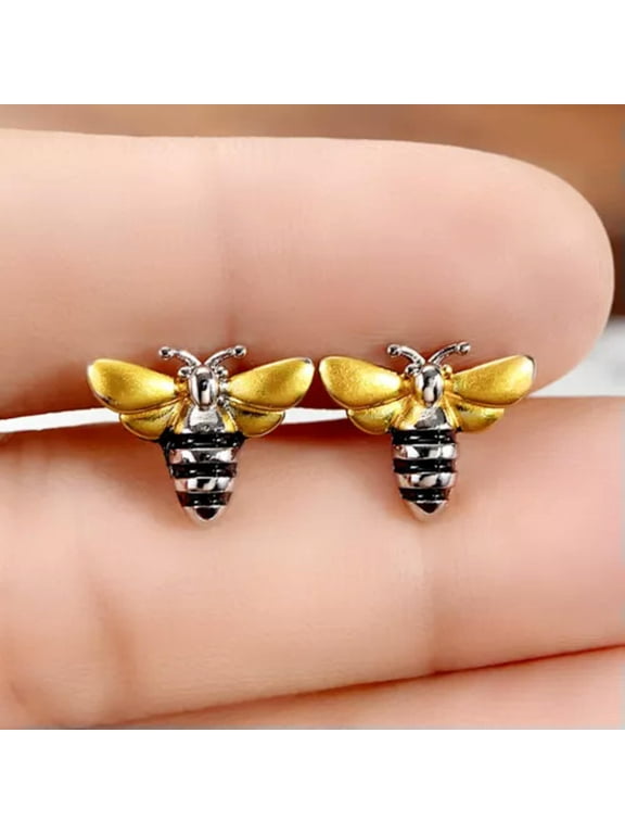 Fashion Party Bee Jewelry Two Tone 925 Silver Stud Earrings Women Gifts A Pair