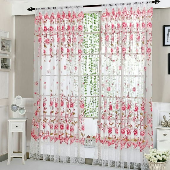 Fashion Pastoral Style Translucidus Window Curtain Tulip Flower Pattern Split Curtain For Living room bedroom