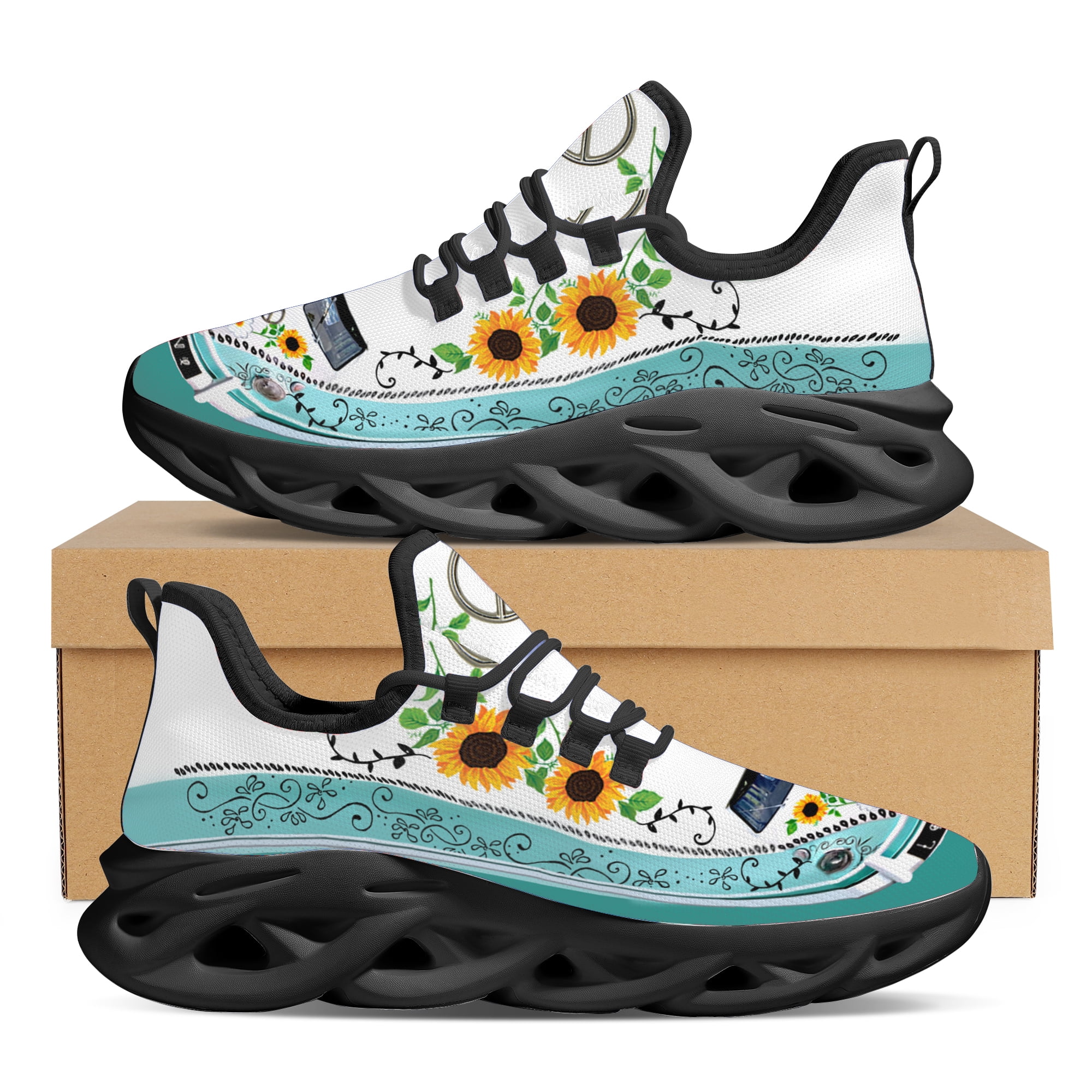 Fashion Peace Logo Design Sunflower Print Light Outdoor Shoes ...