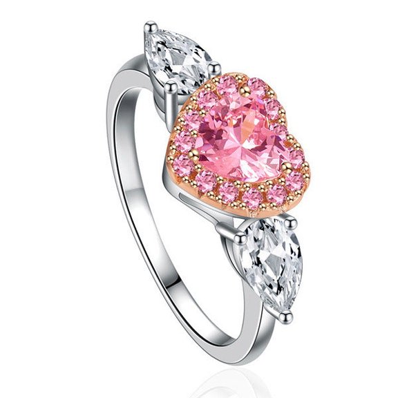 Fashion Peach Heart Prong Set Zircon Ring