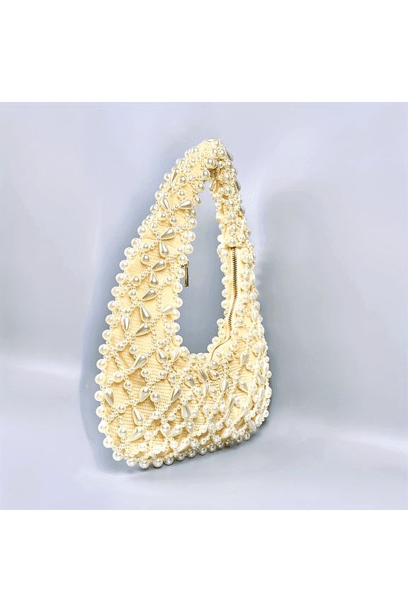 Fashion Pearl Beaded Hobo Bag, Elegant Acrylic Shoulder Bag, Women's Trendy Handbag & Purse