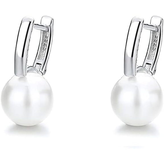 Fashion Pearl Tiny Hoop Earrings Sterling Silver 925 Minimalist Small Huggie Hoops Stud Earring Statement Earring Lever Back Dainty Jewelry Gifts for Women Sensitive Ears