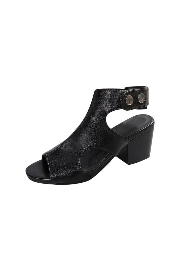 Fashion Peep Toe Booties Womens Cutout Stiletto High Heels Ladies Fashion Vintage Solid Color Open Toe Back Zip Chunky High Heel Sandals Sandals for Women
