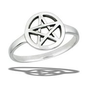 Fashion Pentagram Ring .925 Sterling Silver Protective Magic Band Jewelry Female Male Unisex Size 6