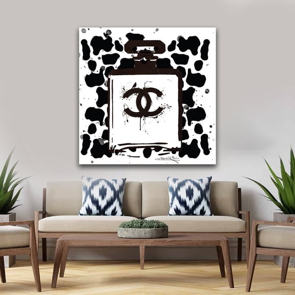 Fashion Perfume Bottle, Canvas Animal Print - 14"X14" Artwork - Multi-Color 30 x 30