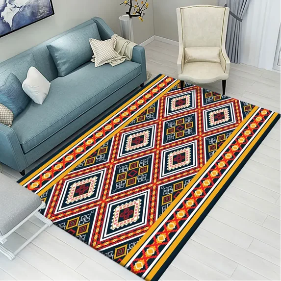 Fashion Persian Carpet Retro Geometry Design Living Room Bedroom Hall Vintage 3D Ethnic Bedside Rug Antislip Mat Floor Mat Rug