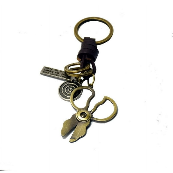 Unisex Cowhide Leather Keychain Retro Rock Key Ring Angel Wings Design Alloy Metal Key Accessory for Keys Bags