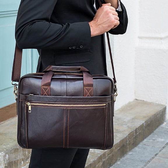 Fashion Personality Men's First Layer Cowhide Handbag,Black