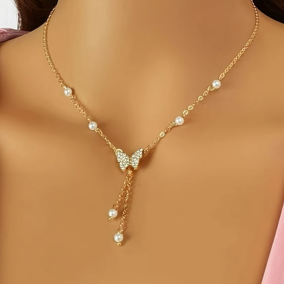 Fashion Personality Women Butterfly Pearl All-match Necklace