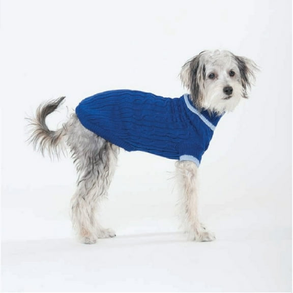 Fashion Pet Blue Cable Knit Sweater, Extra Large