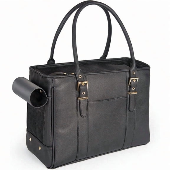 Fashion Pet Carrier Dog Purse Cat Bag SoftSided Carriers Travel Airline Approved Stylish Leather Tote Handbag For Small Animal Puppy Kitten Black