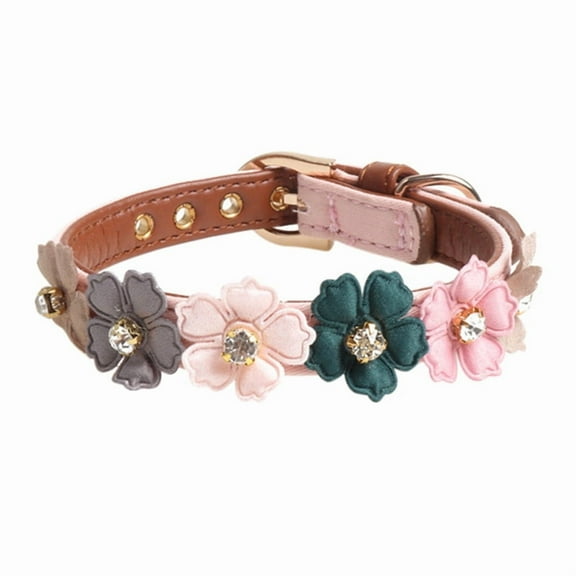 Fashion Pet Cat Dog Collar Bow Tie With Flower Design - Adjustable leatherCollar for Cats Puppy Small Dog