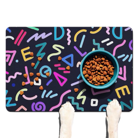 Fashion Pet Feeding Mat with Artistic Abstract & Geometric Design – Quick Dry, Odorless, Waterproof Dog Food Mat, Perfect for Kitchen & Bathroom Use