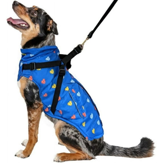 Fashion Pet Puffy Heart Harness Coat Blue (Medium)