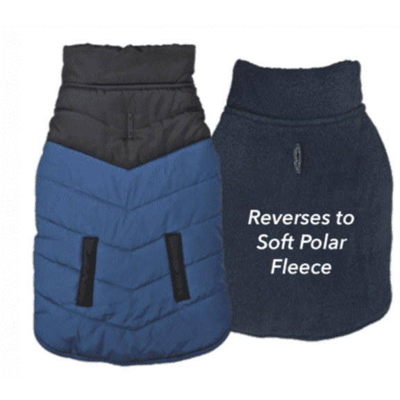 Fashion Pet Reversible Color Block Puffer Dog Jacket Blue