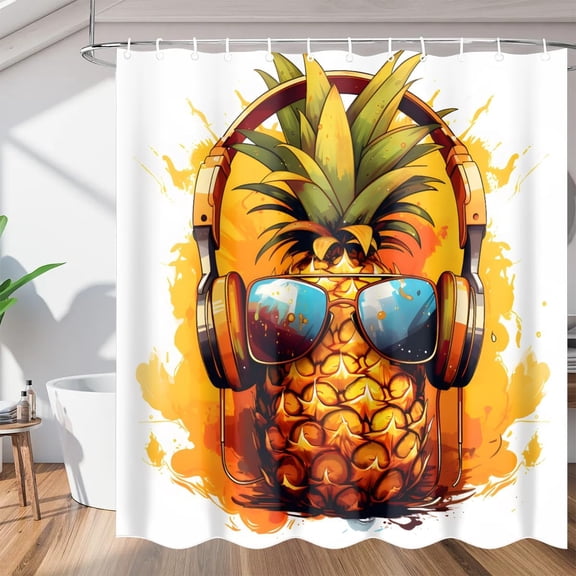 Fashion Pineapple Shower Curtains, Waterproof Fabric, Washable Polyester Bath Curtain for Bathroom Decor with Hooks 36"W x 72"H