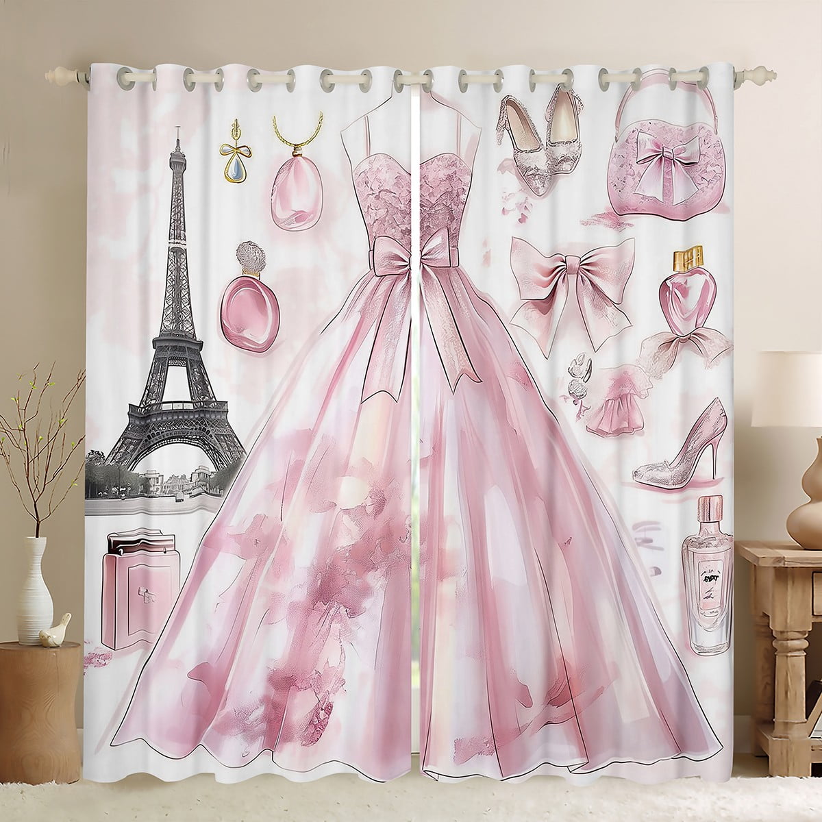 Fashion Pink 30%-50% Blackout Curtains Girly Dress Eiffel Tower Paris  Curtains Romantic Makeup Themed Bedroom Curtains Hot Pink Black High Heels  Print Window Curtains,38"Wx45"L - Walmart.com