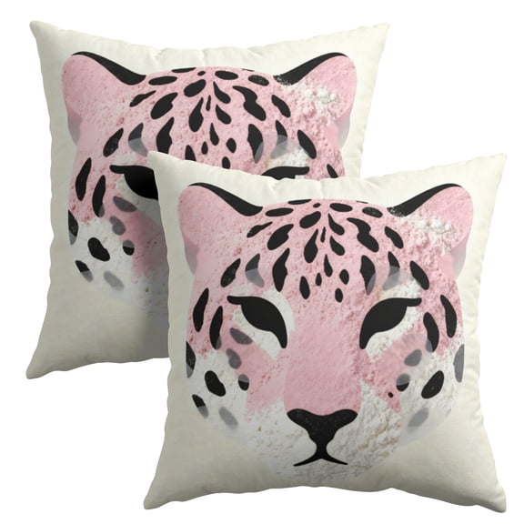 Fashion Pink Leopard Art Print Linen Throw Cushion Cover Unique Animal Pattern Cushion Cover for Living Room and Bedroom Trendy Decorative Pillow Covers 18x18 in