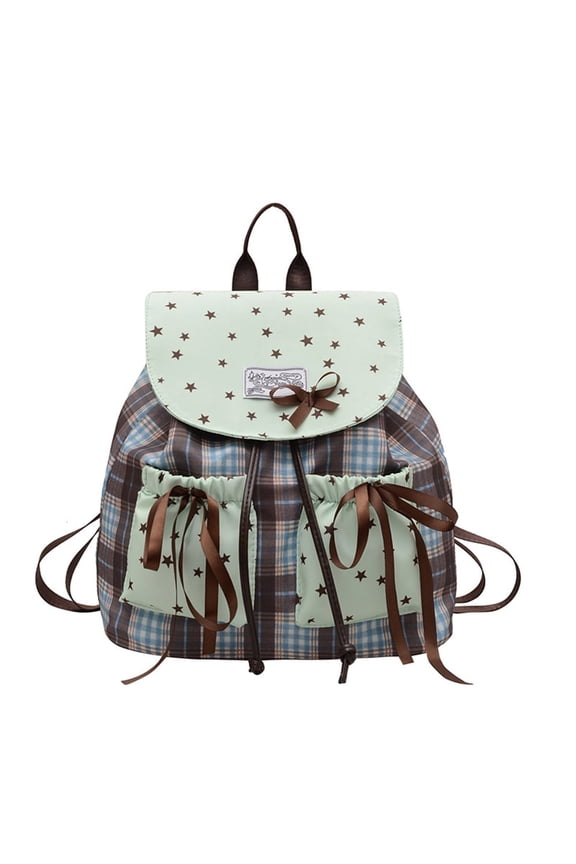 Fashion Plaid Backpack Small Bookbag,Vintage Patchwork Aesthetic Mini Backpack Trendy Casual Travel Daypack