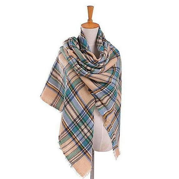 Fashion Plaid Blanket Scarf Women'S Large Oversized Long Scarf-Green