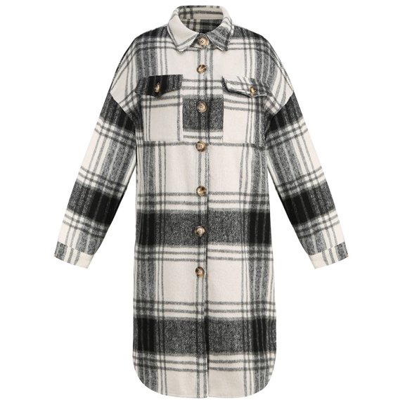 Fashion Plaid Botton Jackets for Womens 2024 Plus Size Casual Pockets Printed Long Sleeve Tops Jacket Plaid Coat
