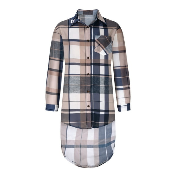 Fashion Plaid Botton Jackets for Womens 2024 Plus Size Chiffon Long Sleeve OL Shirt Casual Loose Tops Blouse