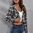 thumbnail image 1 of Fashion Plaid Crop Jacket Women Long Sleeve Button Up Shackets Fall Spring Casual Short Coat Outerwear (XL, Brown), 1 of 4