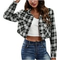 thumbnail image 1 of Fashion Plaid Crop Jacket Women Long Sleeve Button Up Shackets Fall Spring Casual Short Coat Outerwear (XL, Green), 1 of 6