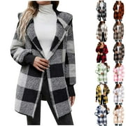 AOUJEA Fashion Plaid Jackets for Womens Winter Warm Coat Long Sleeve Plaid Faux Shearling Oversized Jacket
