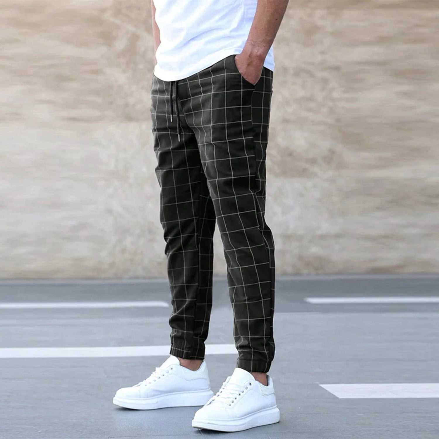 Fashion Plaid Print Pants Men's Casual Drawstring Trousers - Walmart.com