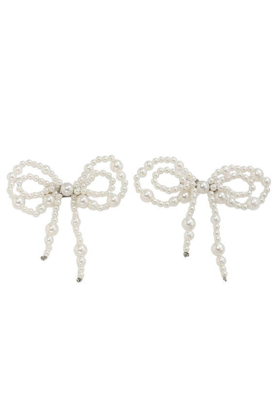 Fashion Plastic Bow Pin Hems Chain Clips With Imitation Pearls Cuff Accessories For Trousers Pin Brooch