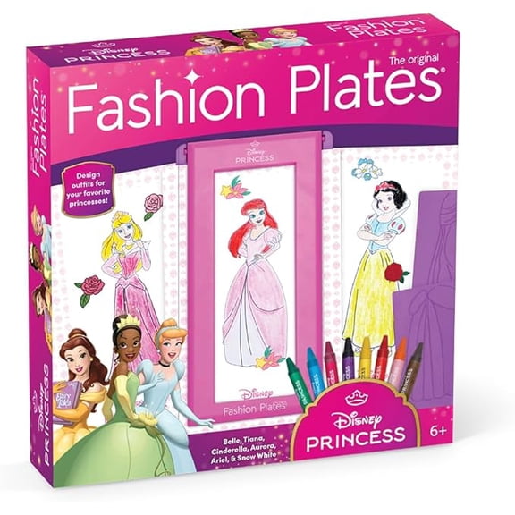 Fashion Plates Disney Princess  Mix-and-Match Drawing Kit, Arts and Crafts, Coloring, Art Supplies, Craft Supplies, Stencils, Crayons Included, Create Your Own Designs, Ages 6+