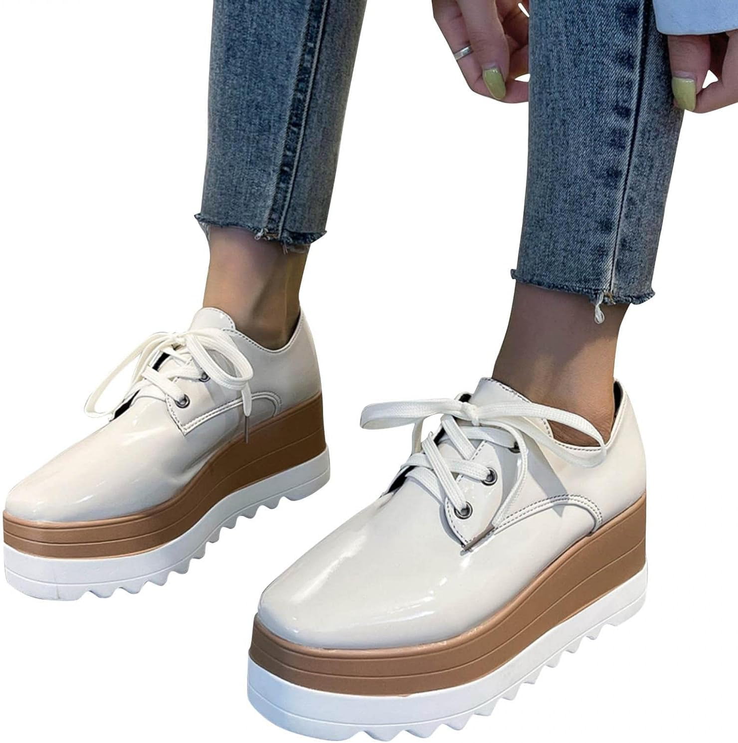 Women's Sneakers - Low-Top Platform Sneakers Shoes - Lace-Up All-Season Shoes