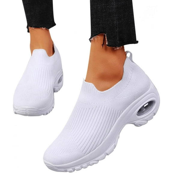 Fashion Platform Wedge Walking Shoes for Women's Slip On Mesh Air Cushion Breathable Non Slip High Heels Fitness Running Sport Sneakers Fall Dress Shoes Jogging Work Nurse Shoe