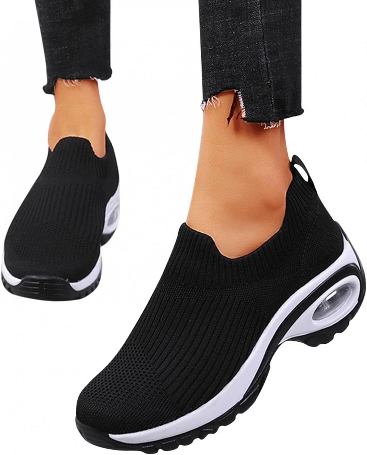 Platform Jogging Fashion Platform Wedge Walking Shoes for Women's Slip On Mesh Air ...