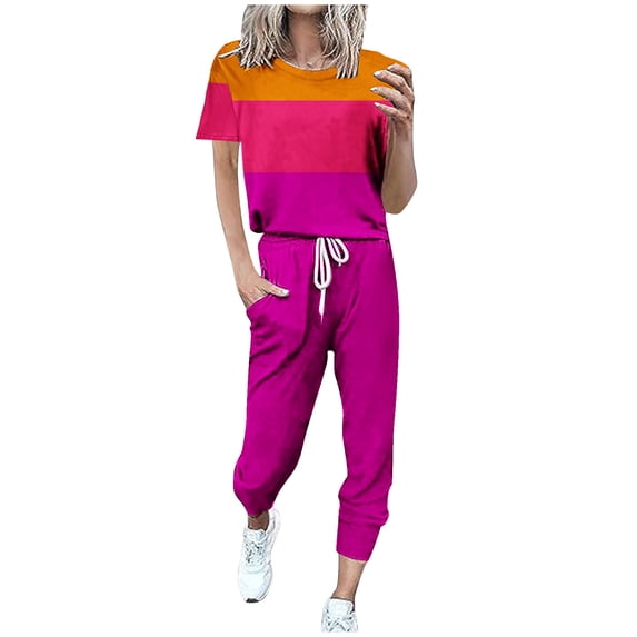 Fashion Plus Size 2 Picec of Sets for Womens Loose Fitting Short Sleeved Casual Sports Set