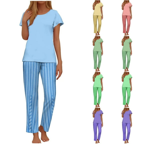 Fashion Plus Size 2 Picec of Sets for Womens Loose Printed Long Sleeved Round Neck Drawstring Casual Set