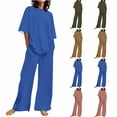 thumbnail image 1 of Fashion Plus Size 2 Picec of Sets for Womens Solid Color Casual Short Sleeved Top With Pants And Round Neck Set, 1 of 5